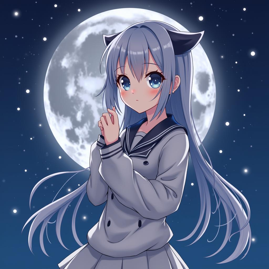 moon cartoon girl, anime, digital art