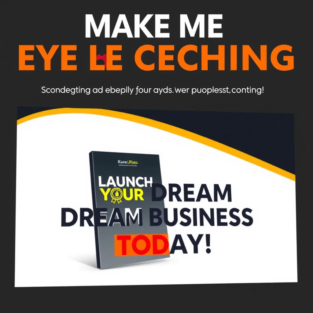 make me image full screan Eye-Catching Cover Slide: Content:Include an appealing image of the e-book cover along with a catchy title like "Launch Your Dream Business Today!" Visuals: Bright colors, high contrast, and clean design to catch viewers' attention.