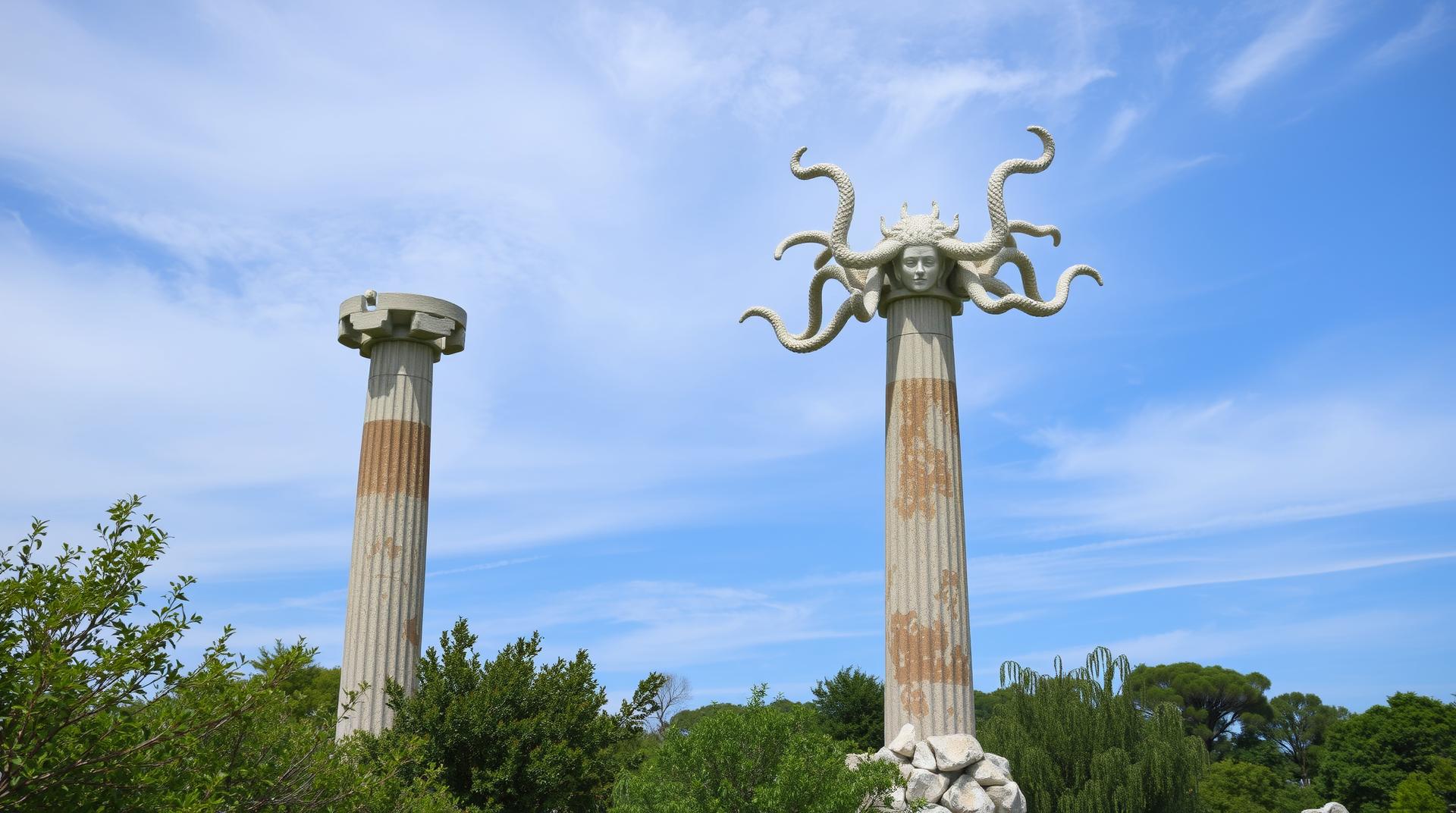 real photo of Medusa greek mytholigal structures and statues