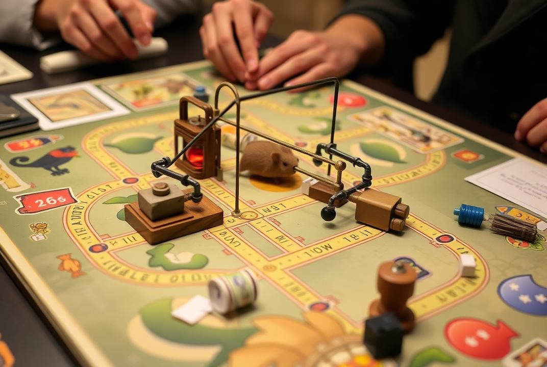  - A board game where players assemble a Rube Goldberg-style trap to catch a mouse. ;