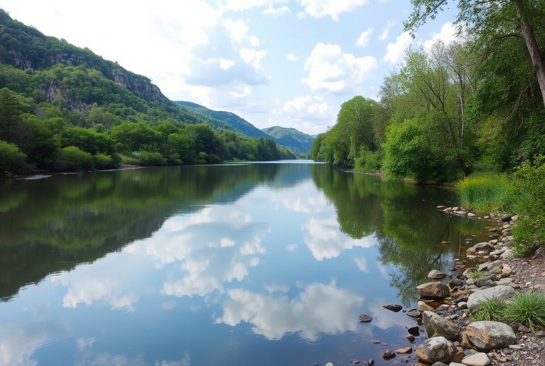  - This serene river encourages contemplation and reflection. Its still waters mirror the sky, inviting travelers to pause and ponder their thoughts and dreams. ;