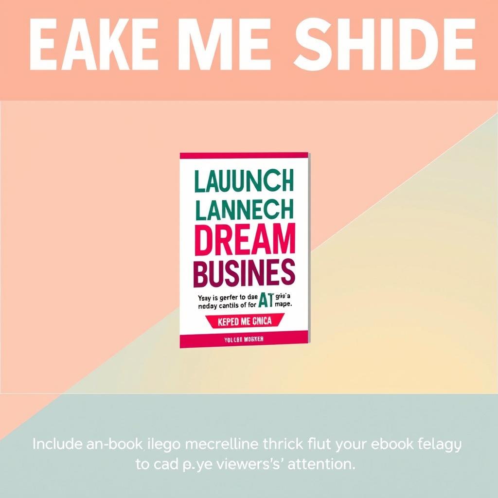 make me image full screan Eye-Catching Cover Slide: Content:Include an appealing image of the e-book cover along with a catchy title like "Launch Your Dream Business Today!" Visuals: Bright colors, high contrast, and clean design to catch viewers' attention.