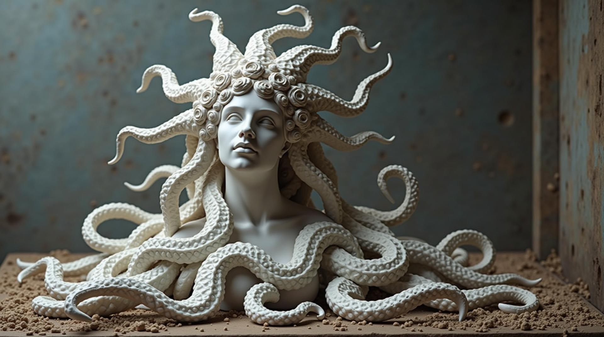 real photo of Medusa greek mytholigal structures and statues