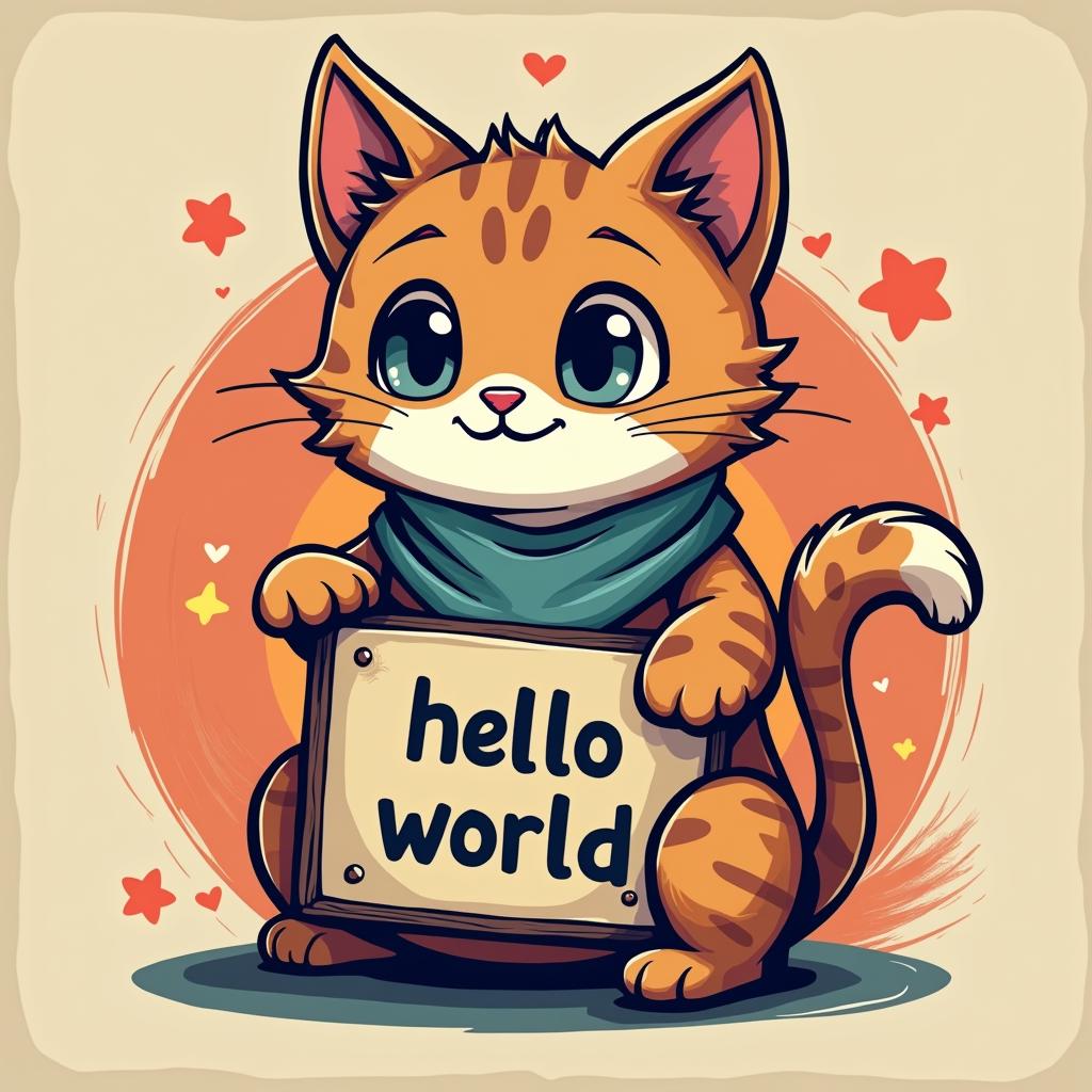 cat with hello world sign ready to use in tee design