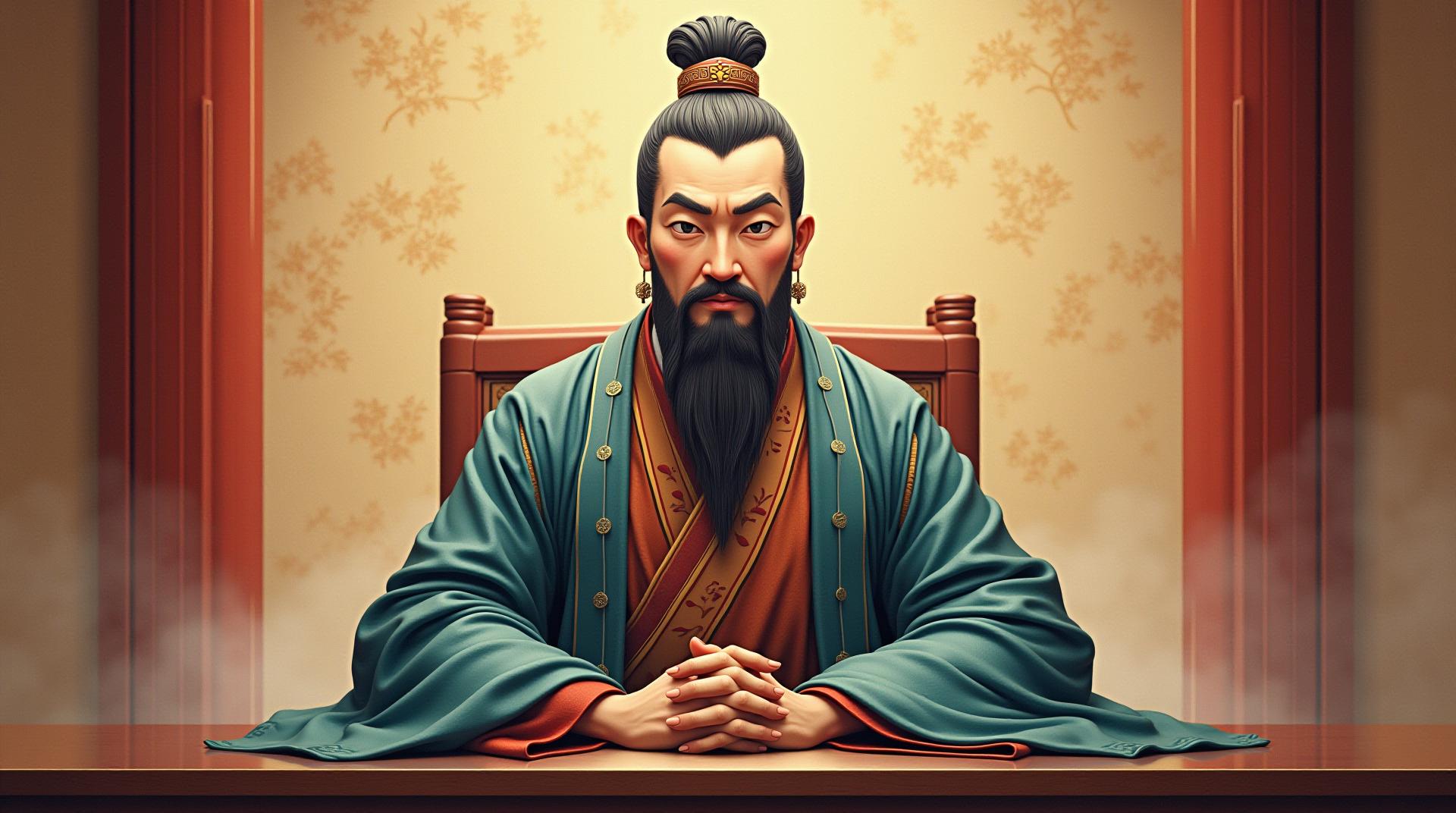Generates an image of an ancient Chinese official sitting behind a desk