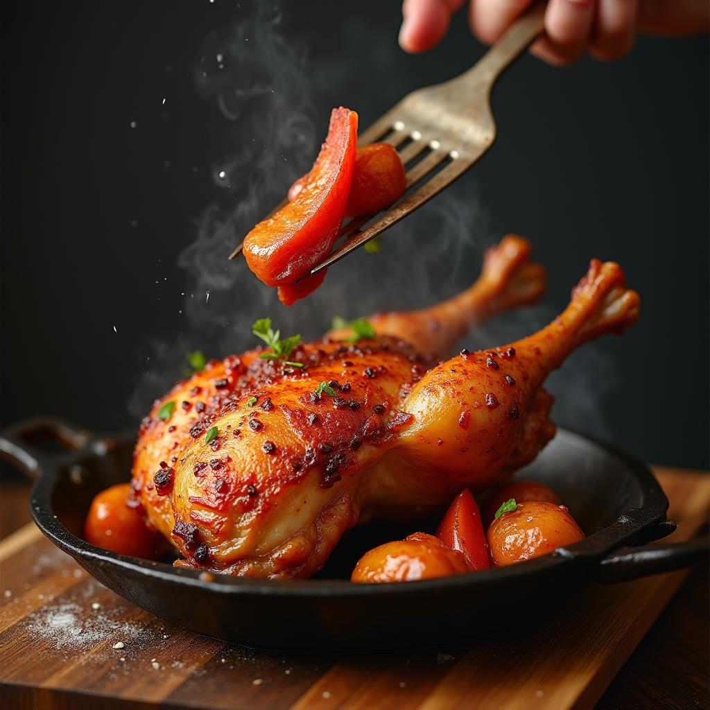 A duck cooking fried duck

