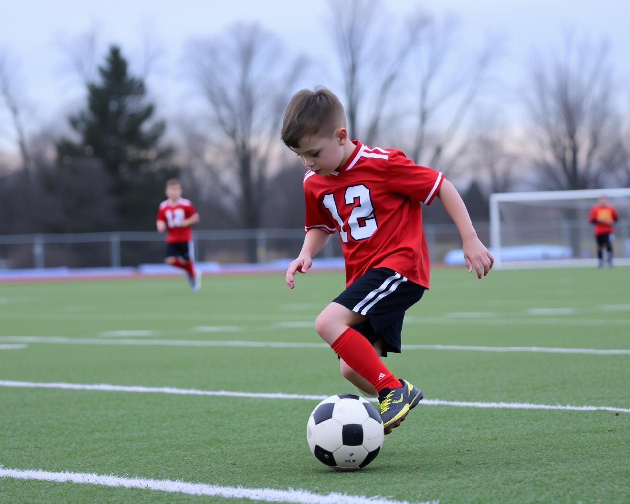 make a boy playing football
