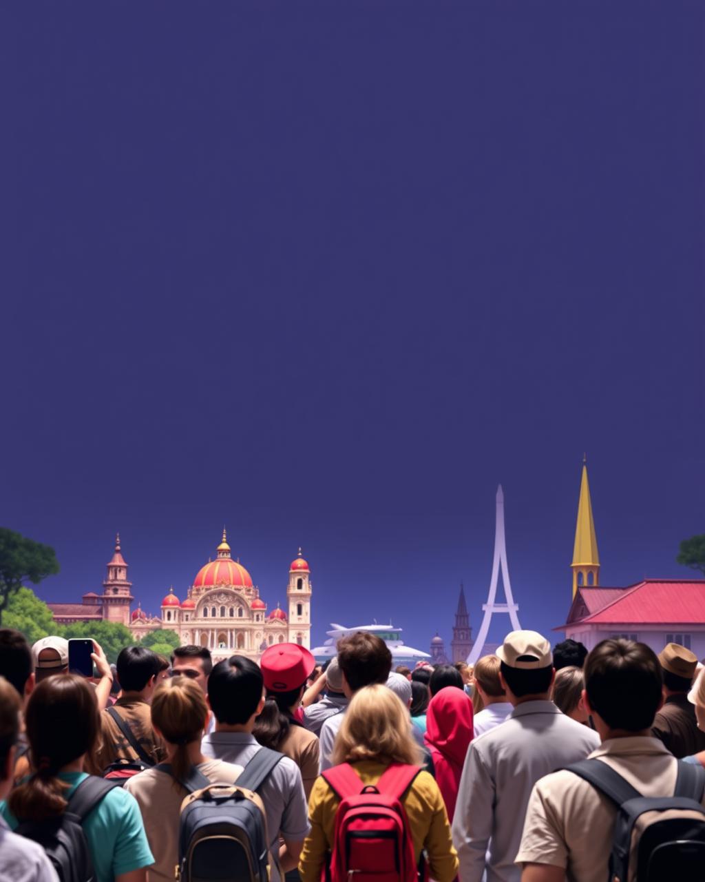 generate tourism related backgrund image taget audience are the tourists an guides so show people instead of landmarks, any style that can be underlied behind text. Vector style. background 