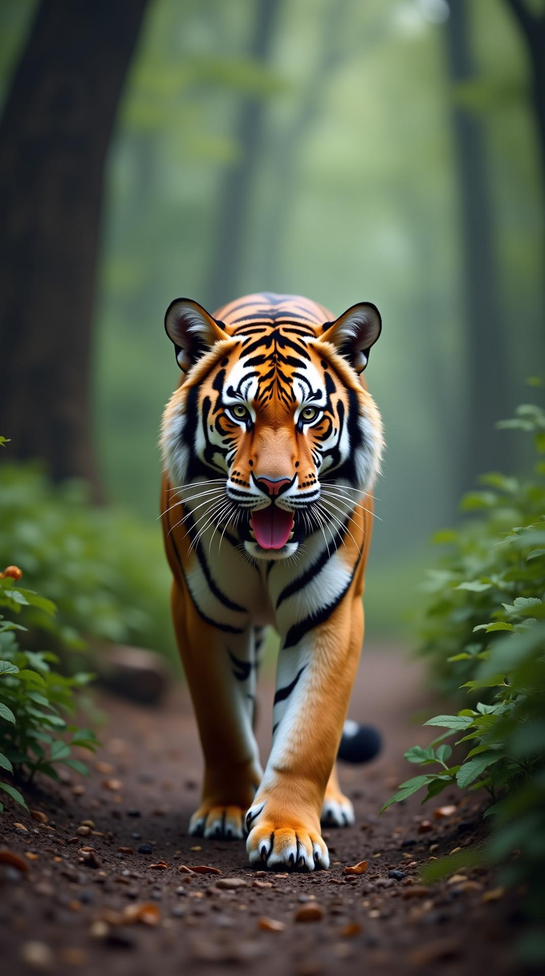 Tiger walking in forest, realistic 