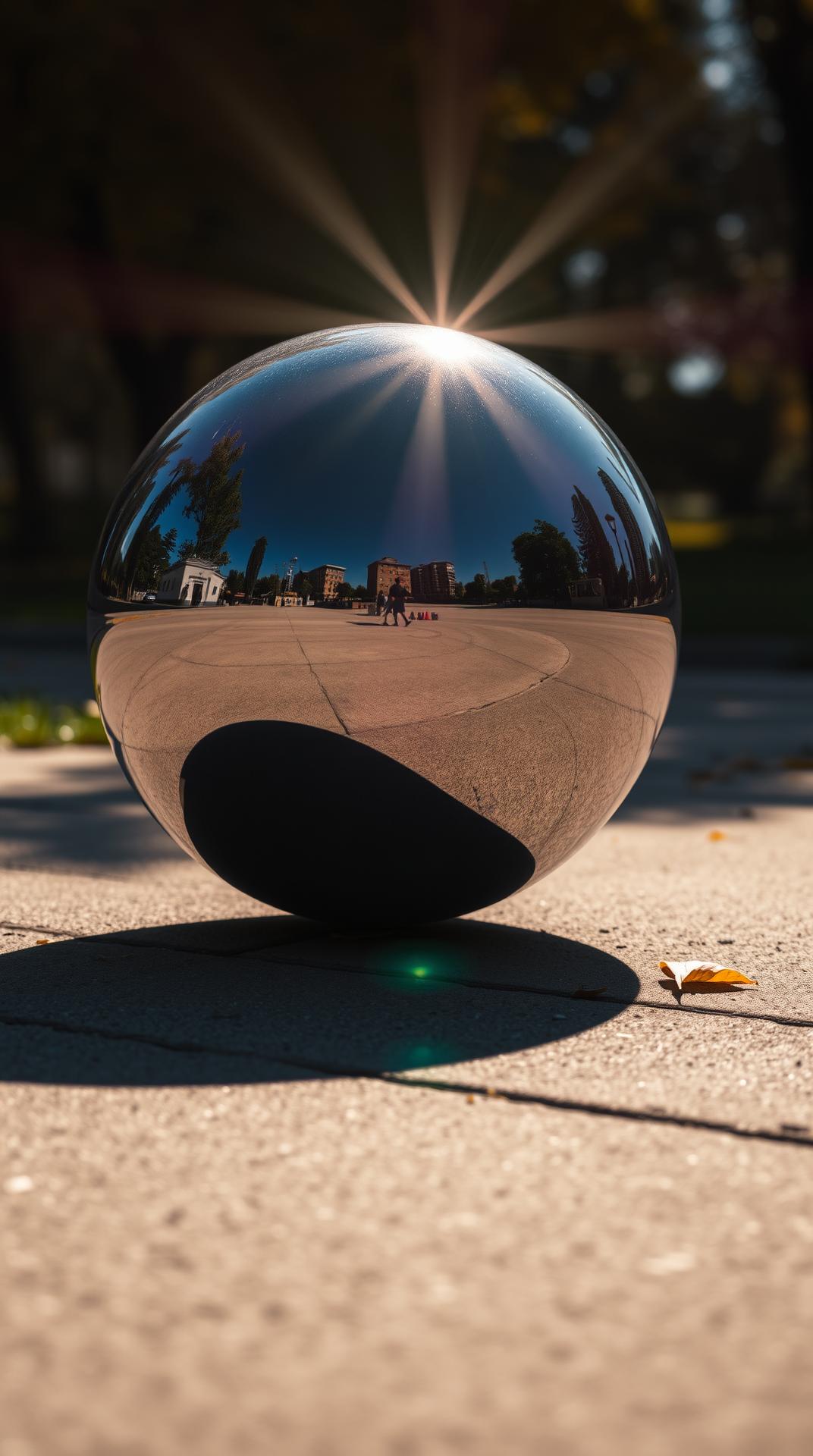 chrome ball on concrete in daylight with an autumn  hdri  look     