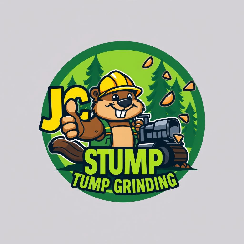 I’m looking for a memorable beaver-character logo that can act as the face of my brand. The design should work just as well scaled down to a favicon as it does printed large on a banner, so clean vector artwork is essential. Feel free to explore different personalities—cute, clever, rugged—so long as the final mark is instantly recognizable and versatile across digital and print.
Design Overview
This logo is a mascot-based emblem designed for a tree service company specializing in stump grinding. It combines a friendly cartoon beaver character with powerful imagery of equipment and nature, projecting trust, professionalism, and approachability.
Visual Elements
1. Mascot/Icon
Main Character:
A cheerful, hardworking beaver in a yellow construction outfit and safety helmet.
The beaver gives a thumbs-up, representing confidence and reliability.
He’s anthropomorphic (standing upright, smiling, expressive) to connect with customers on a personal level.
Equipment Illustration:
The beaver operates a stump grinding machine, adding action and context.
Flying wood chips show motion and reinforce the company’s core service.
Background:
Forest setting with evergreen trees to symbolize nature, forestry, and outdoor work.
Circular green gradient background that grounds the design and enhances contrast.
2. Typography
Primary Text:
“JC” in large, bold yellow letters, giving the brand strong visibility.
“STUMP GRINDING” in smaller green gradient text for clarity and consistency with the nature theme.
Font Style:
Rounded, modern sans-serif fonts that are clean, approachable, and readable even from a distance.
Slight 3D and shading effects add depth and emphasize strength.
3. Colors
Primary Palette:
Yellow: Represents construction, safety, and visibility (helmet, lettering).
Brown: The beaver’s fur, symbolizing earthiness and trust.
Green: Connection to trees, nature, and sustainability.
Accent Colors:
Black/Gray: For outlines, shadows, and equipment details.
White: Used for highlights to enhance contrast