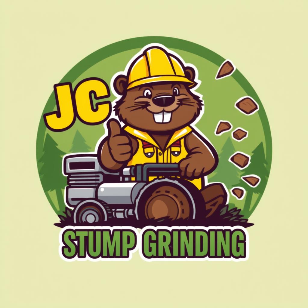 I’m looking for a memorable beaver-character logo that can act as the face of my brand. The design should work just as well scaled down to a favicon as it does printed large on a banner, so clean vector artwork is essential. Feel free to explore different personalities—cute, clever, rugged—so long as the final mark is instantly recognizable and versatile across digital and print.
Design Overview
This logo is a mascot-based emblem designed for a tree service company specializing in stump grinding. It combines a friendly cartoon beaver character with powerful imagery of equipment and nature, projecting trust, professionalism, and approachability.
Visual Elements
1. Mascot/Icon
Main Character:
A cheerful, hardworking beaver in a yellow construction outfit and safety helmet.
The beaver gives a thumbs-up, representing confidence and reliability.
He’s anthropomorphic (standing upright, smiling, expressive) to connect with customers on a personal level.
Equipment Illustration:
The beaver operates a stump grinding machine, adding action and context.
Flying wood chips show motion and reinforce the company’s core service.
Background:
Forest setting with evergreen trees to symbolize nature, forestry, and outdoor work.
Circular green gradient background that grounds the design and enhances contrast.
2. Typography
Primary Text:
“JC” in large, bold yellow letters, giving the brand strong visibility.
“STUMP GRINDING” in smaller green gradient text for clarity and consistency with the nature theme.
Font Style:
Rounded, modern sans-serif fonts that are clean, approachable, and readable even from a distance.
Slight 3D and shading effects add depth and emphasize strength.
3. Colors
Primary Palette:
Yellow: Represents construction, safety, and visibility (helmet, lettering).
Brown: The beaver’s fur, symbolizing earthiness and trust.
Green: Connection to trees, nature, and sustainability.
Accent Colors:
Black/Gray: For outlines, shadows, and equipment details.
White: Used for highlights to enhance contrast