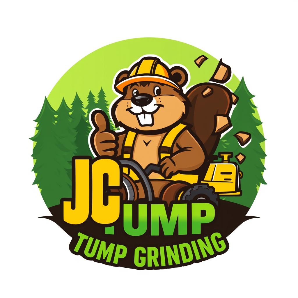 I’m looking for a memorable beaver-character logo that can act as the face of my brand. The design should work just as well scaled down to a favicon as it does printed large on a banner, so clean vector artwork is essential. Feel free to explore different personalities—cute, clever, rugged—so long as the final mark is instantly recognizable and versatile across digital and print.
Design Overview
This logo is a mascot-based emblem designed for a tree service company specializing in stump grinding. It combines a friendly cartoon beaver character with powerful imagery of equipment and nature, projecting trust, professionalism, and approachability.
Visual Elements
1. Mascot/Icon
Main Character:
A cheerful, hardworking beaver in a yellow construction outfit and safety helmet.
The beaver gives a thumbs-up, representing confidence and reliability.
He’s anthropomorphic (standing upright, smiling, expressive) to connect with customers on a personal level.
Equipment Illustration:
The beaver operates a stump grinding machine, adding action and context.
Flying wood chips show motion and reinforce the company’s core service.
Background:
Forest setting with evergreen trees to symbolize nature, forestry, and outdoor work.
Circular green gradient background that grounds the design and enhances contrast.
2. Typography
Primary Text:
“JC” in large, bold yellow letters, giving the brand strong visibility.
“STUMP GRINDING” in smaller green gradient text for clarity and consistency with the nature theme.
Font Style:
Rounded, modern sans-serif fonts that are clean, approachable, and readable even from a distance.
Slight 3D and shading effects add depth and emphasize strength.
3. Colors
Primary Palette:
Yellow: Represents construction, safety, and visibility (helmet, lettering).
Brown: The beaver’s fur, symbolizing earthiness and trust.
Green: Connection to trees, nature, and sustainability.
Accent Colors:
Black/Gray: For outlines, shadows, and equipment details.
White: Used for highlights to enhance contrast