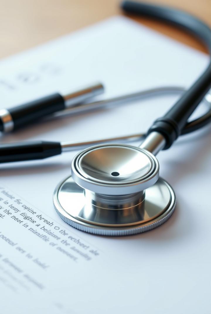 generate a stethoscope lying on a document on the table