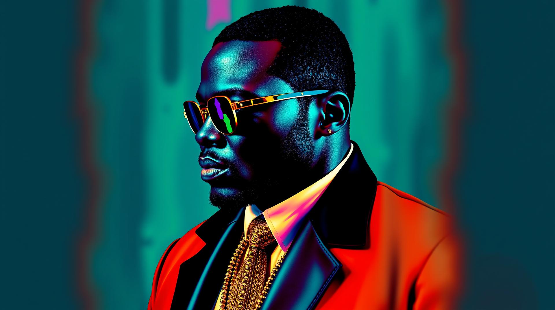 Colorful album art a dark man and veneno Lamborghini 