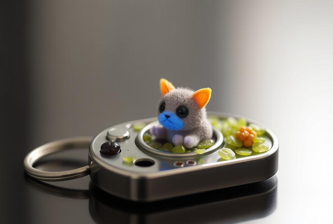  - A digital pet housed in a small keychain, requiring regular feedings and care to keep it alive. ;