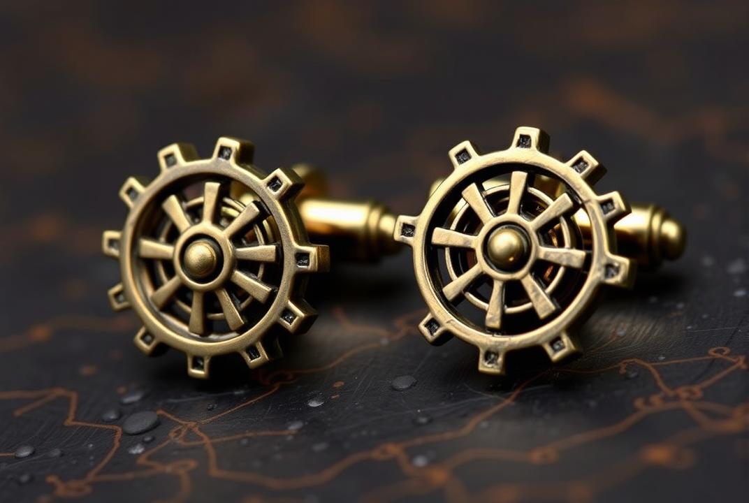 . Steampunk Cufflinks: Cufflinks shaped like tiny gears or compasses.;