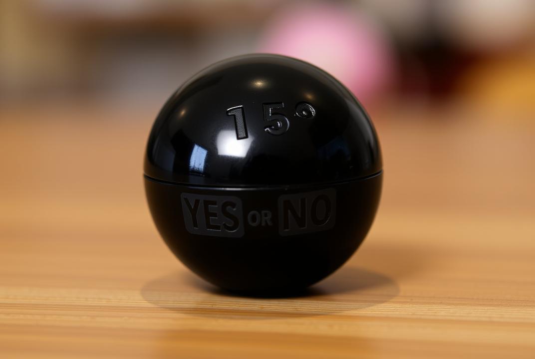  - A black, billiard ball-shaped toy that provides random answers to yes-or-no questions when shaken. ;