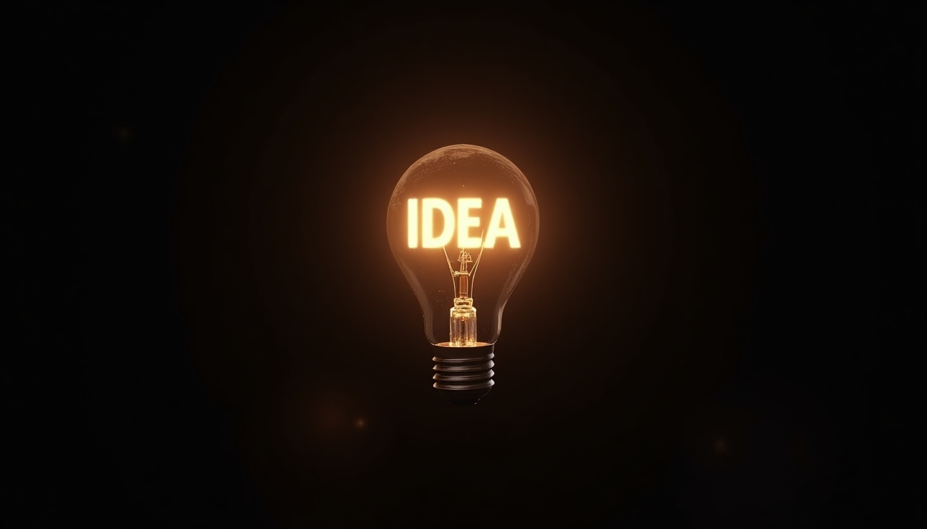 Create an image of a glowing light bulb with the word "IDEA" written in bright, luminous letters inside the bulb. The background should be pitch black to emphasize the brightness of the light bulb, creating a stark contrast. Add subtle light rays emanating from the bulb to enhance the effect of an illuminating idea. The overall tone should convey inspiration and innovation.