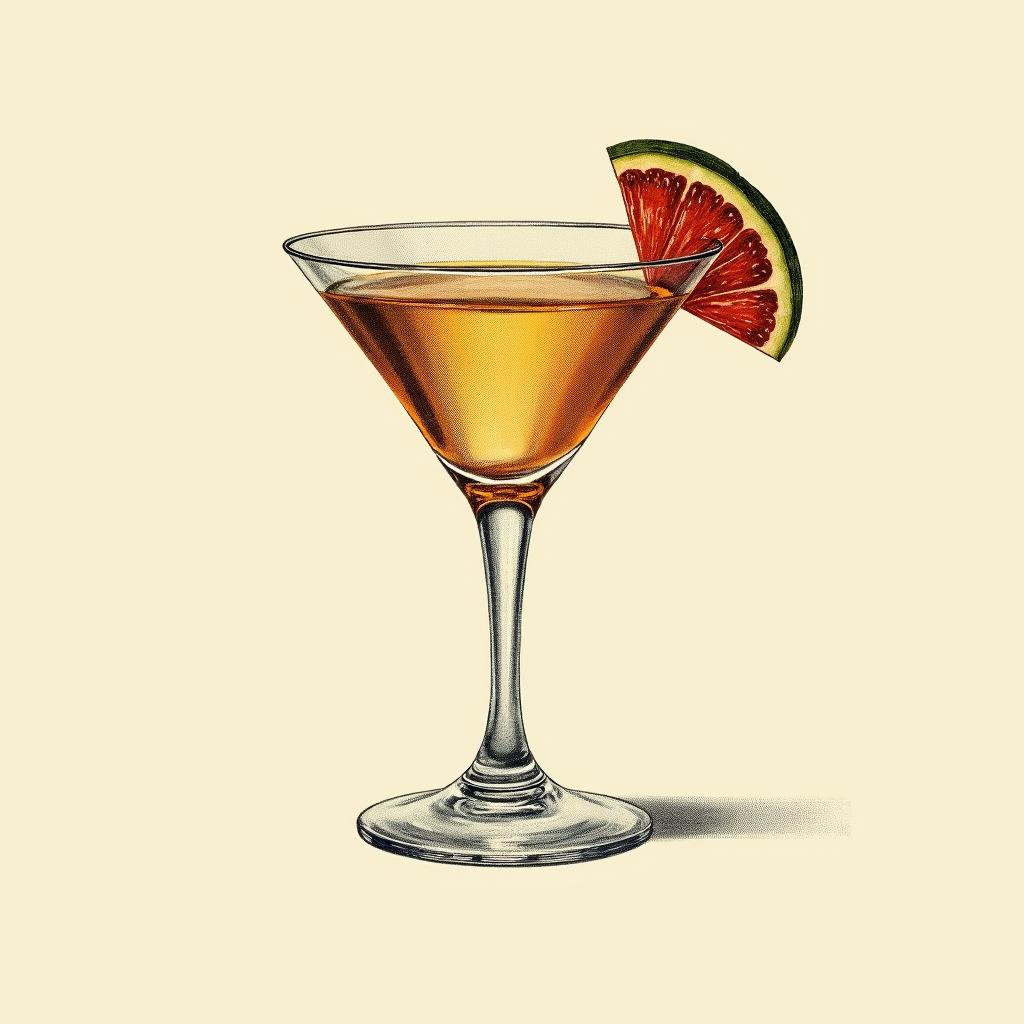 A lithographed print of a brandy crusta cocktail