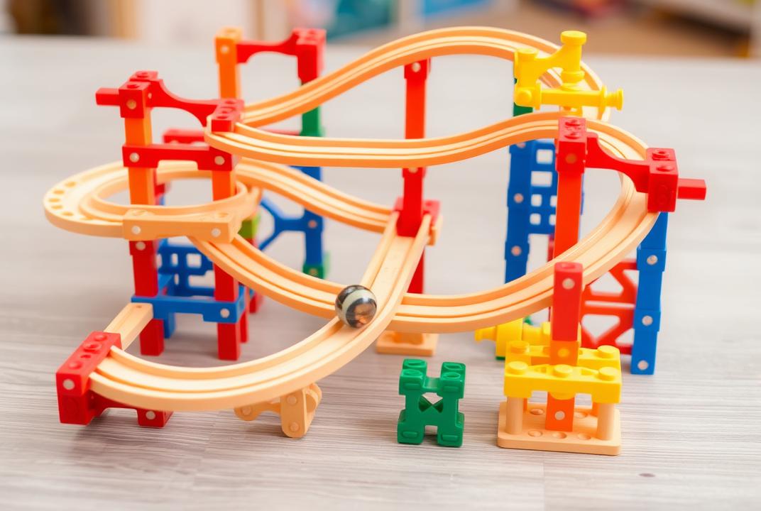  - A construction set made of plastic or wood, allowing children to build tracks for marbles. Kids can experiment with gravity and design, watching marbles race down the course. ;