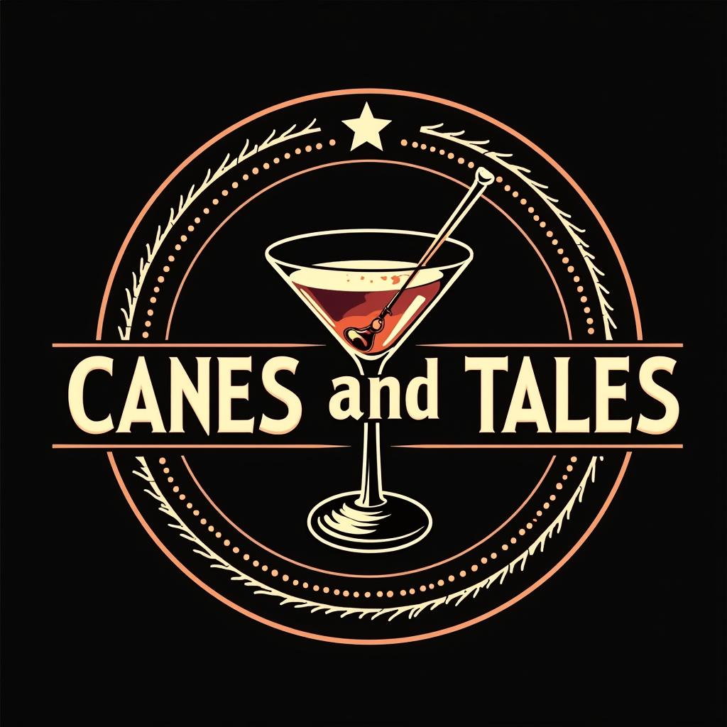 Design a logo for a bar inspired by the 1930s Jazz Age in America. The bar is called Canes and Tales