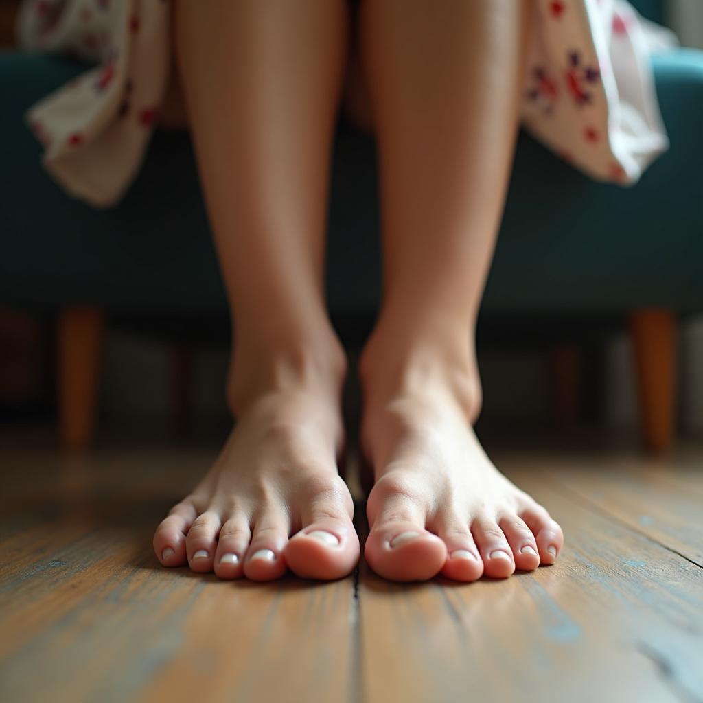 Feet pics of an 18 year old girl, feet in the foreground, fully realisitc quality