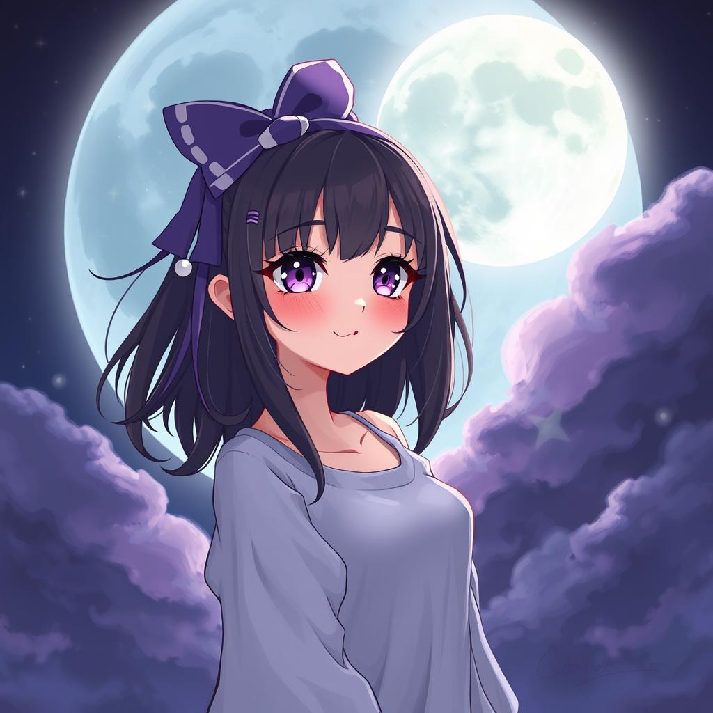 moon cartoon girl, anime, digital art