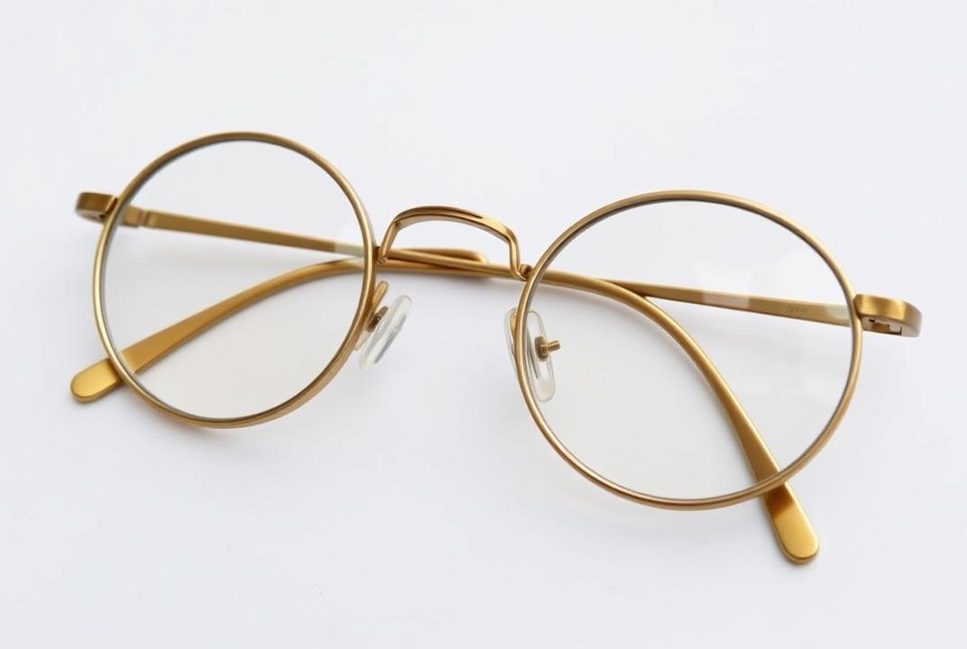 . Brass Spectacles: Vintage spectacles with round lenses and brass frames.;