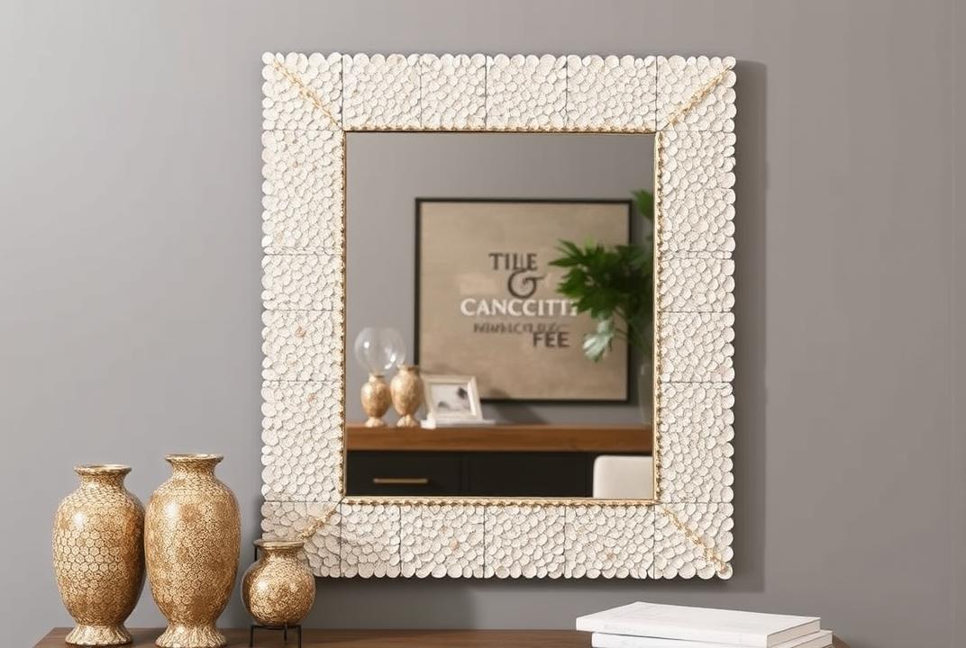  . Tiled Capiz Shell Mirror Features a frame made from shimmering capiz shells, providing an elegant and coastal vibe. ;